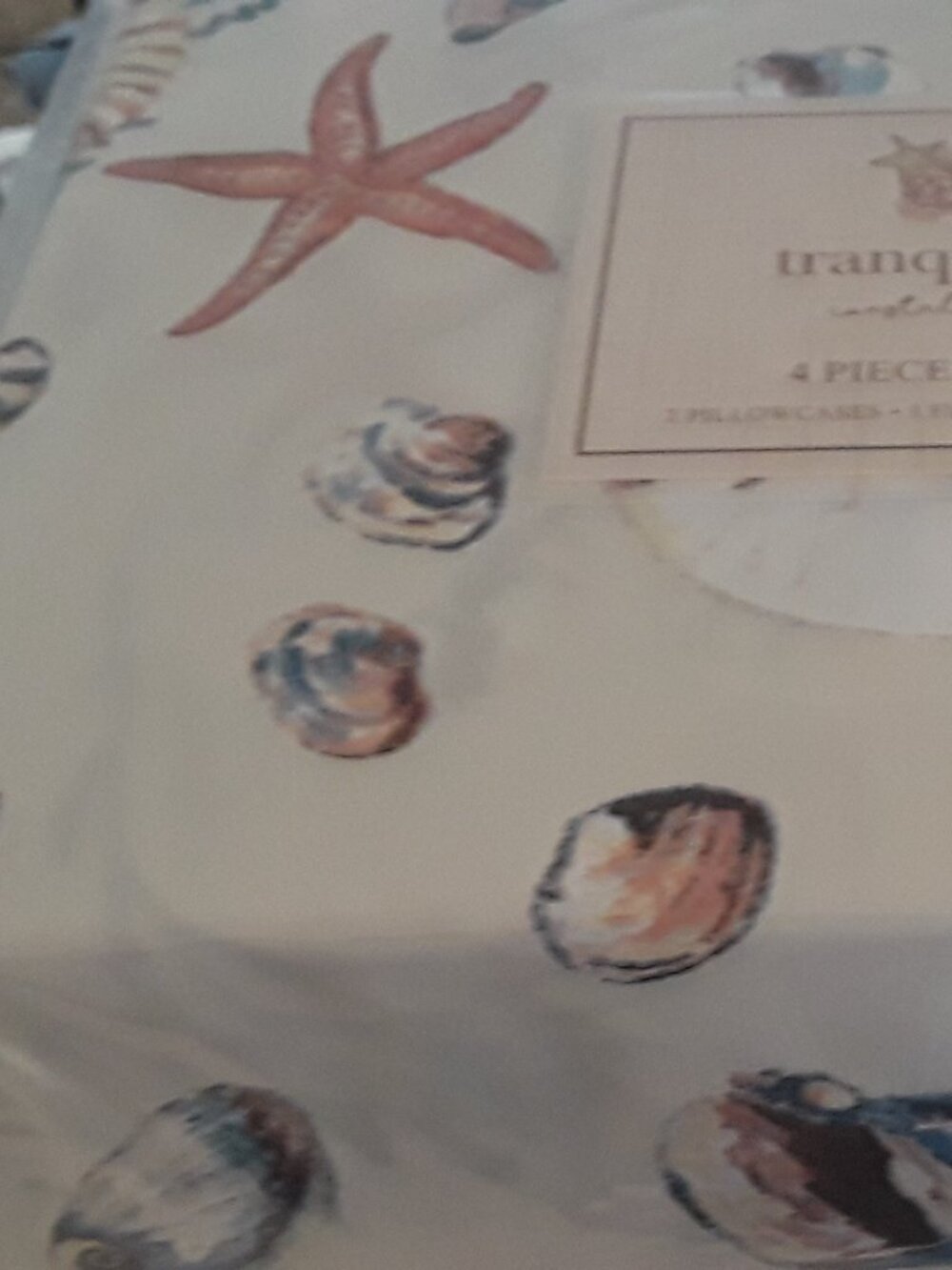 NWT Queen Sheets-Tranquil Tides Coastal Collection 4-piece set shells starfish - Picture 9 of 13